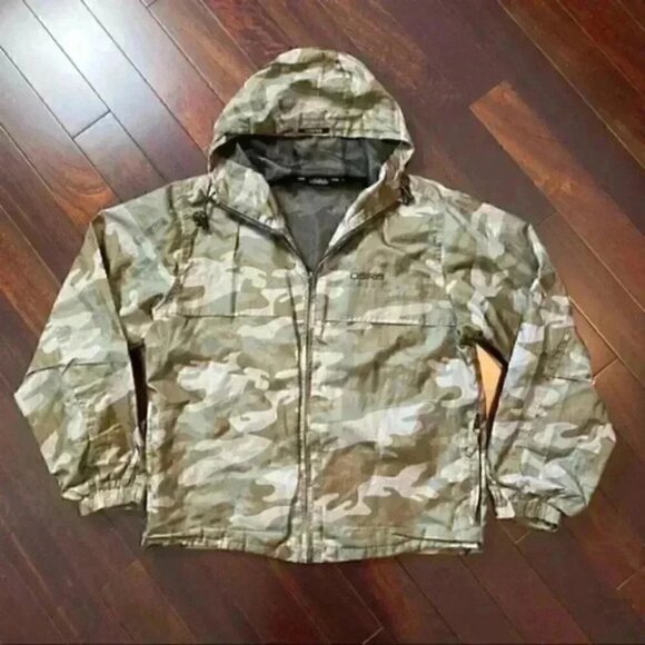 OSIRIS Mens Windbreaker Jacket Hood Lightweight Green Camo Print Size Small - Picture 16 of 16